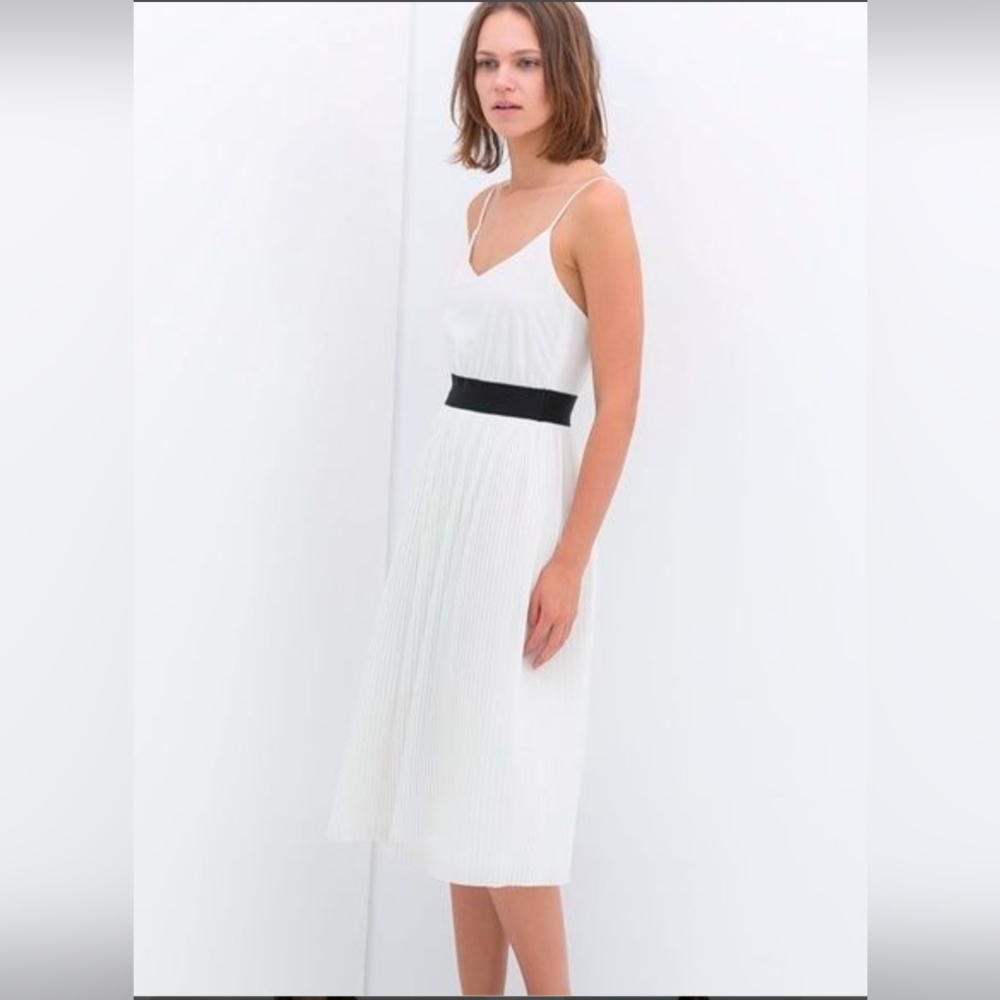 Zara White Dress with Black Waistband